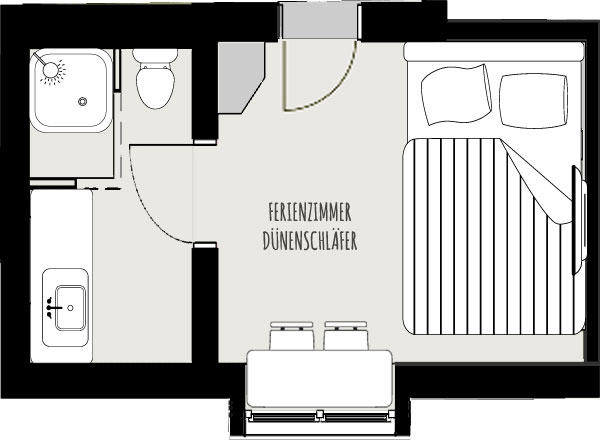 Grundriss des Ferienzimmers "Dünenschläfer"